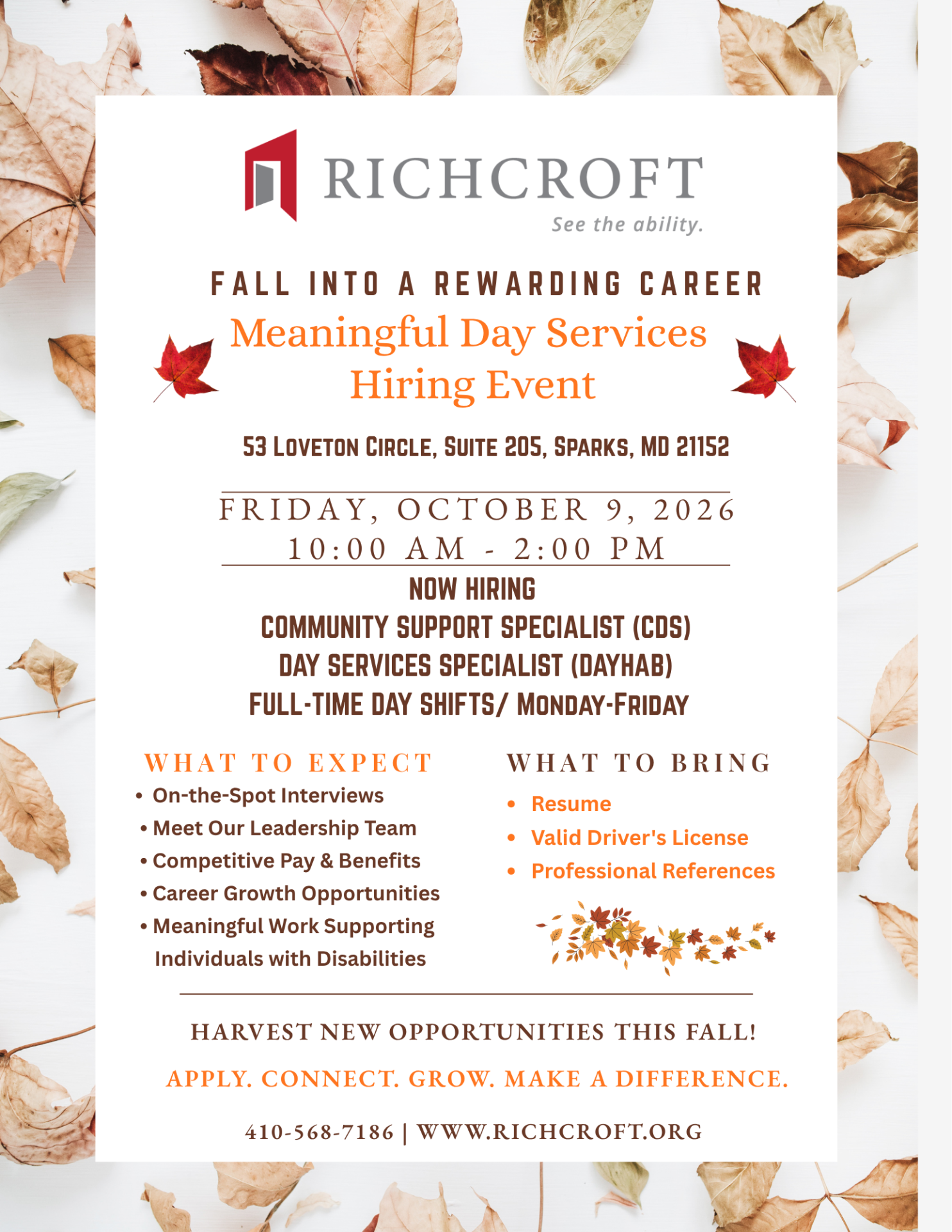 CDS Hiring Event 10.9.26 (1) Meaningful Day Services Hiring Fair Flyer 10.9.26