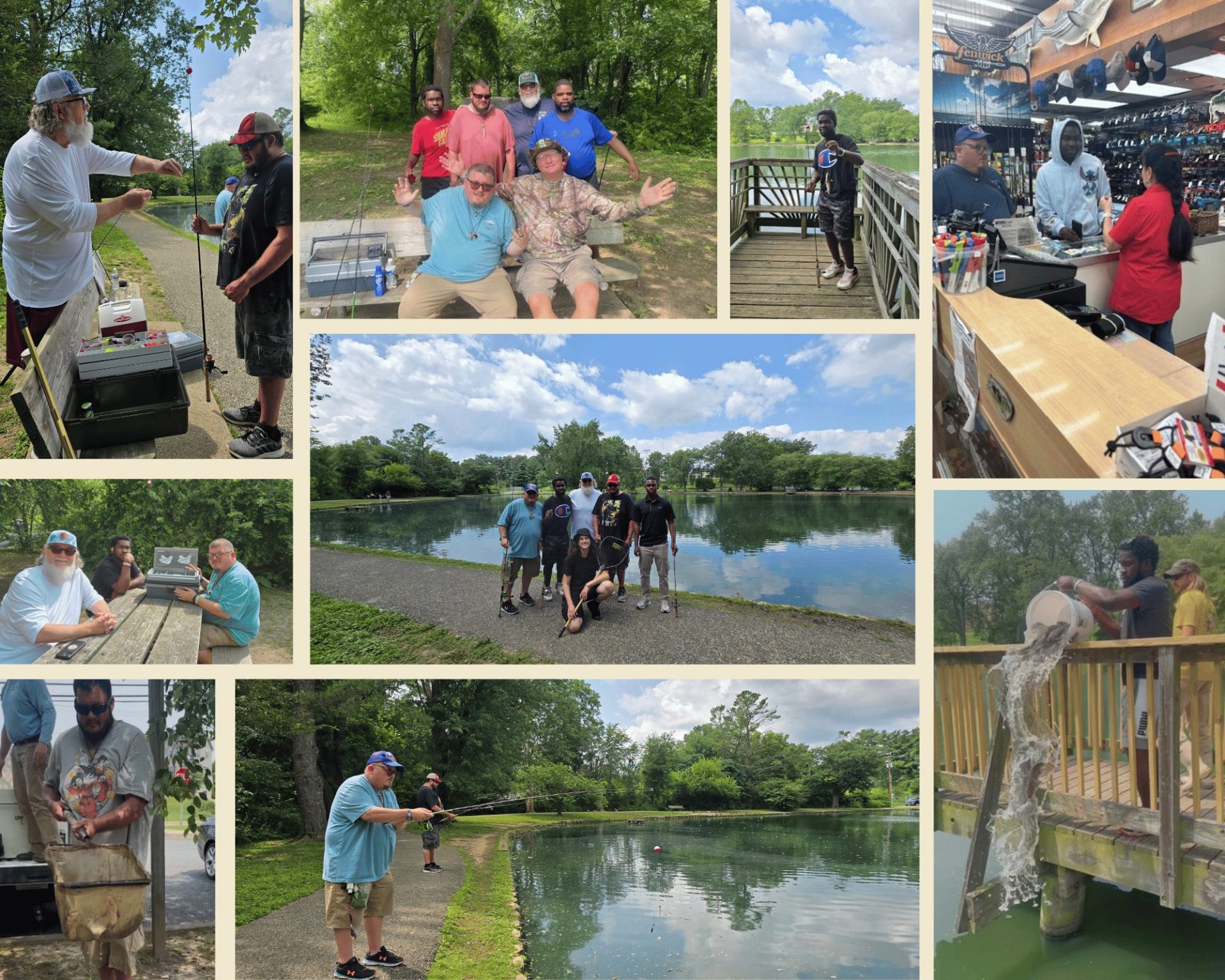 Fishing Friends Photo Collage of a group of men fishing at a pond