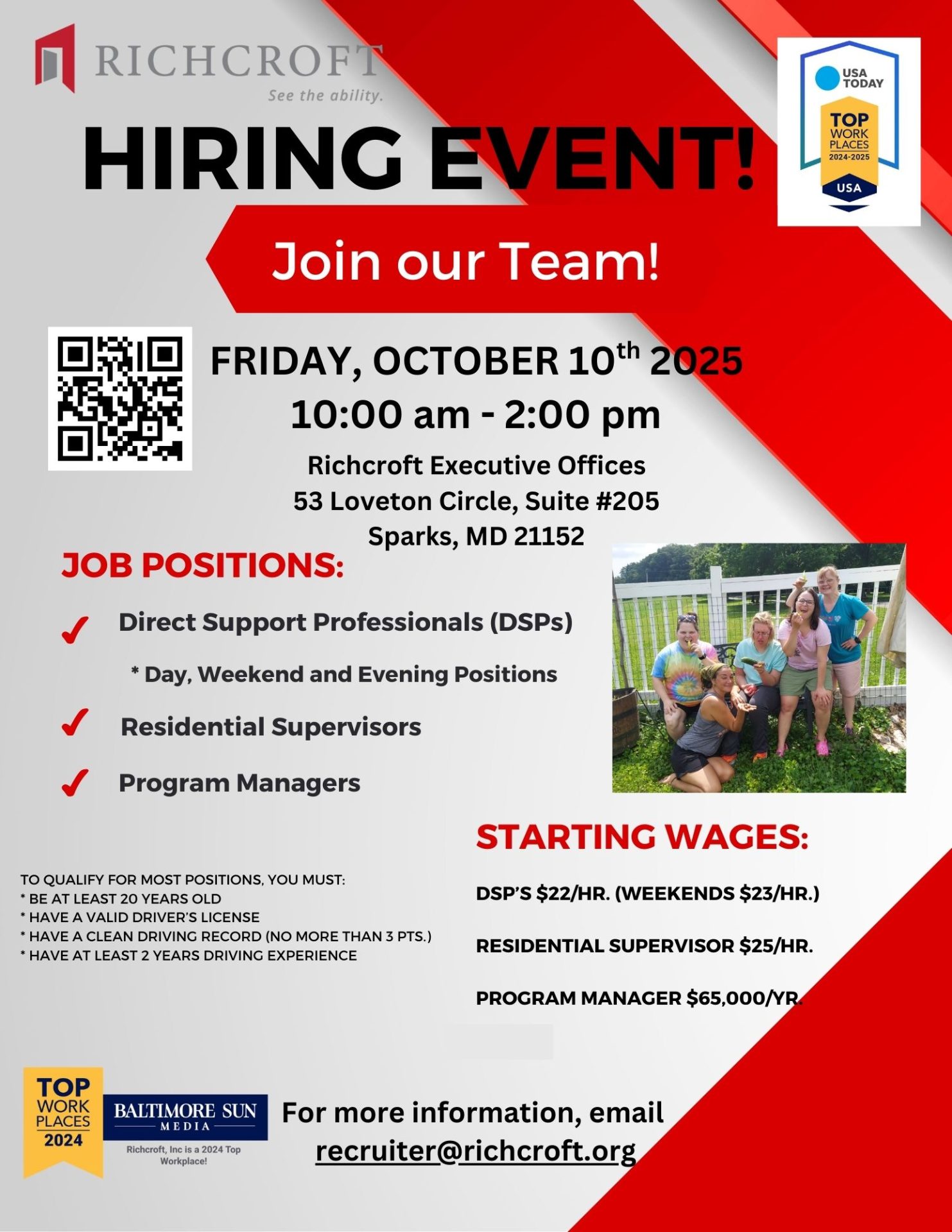 Informational Flyer for hiring event on 10.10.25